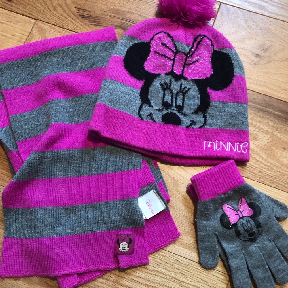 Disney Minnie Mouse Pink and Gray Kids Hat Set